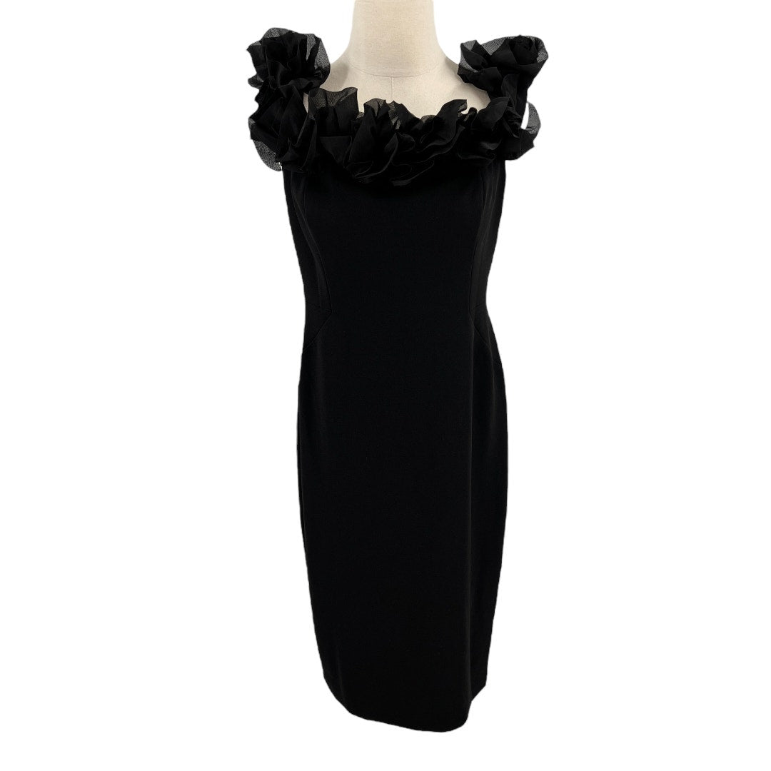 Aidan Mattox Ruffled Off The Shoulder Short Black Dress