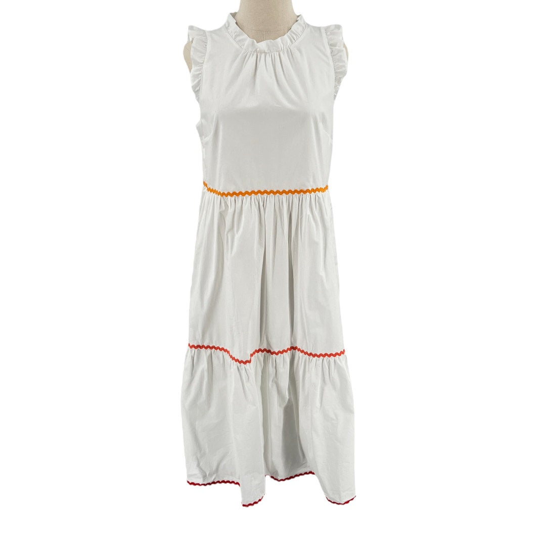 J. Crew Tiered Midi White Ruffle Dress With Rickrack Trim