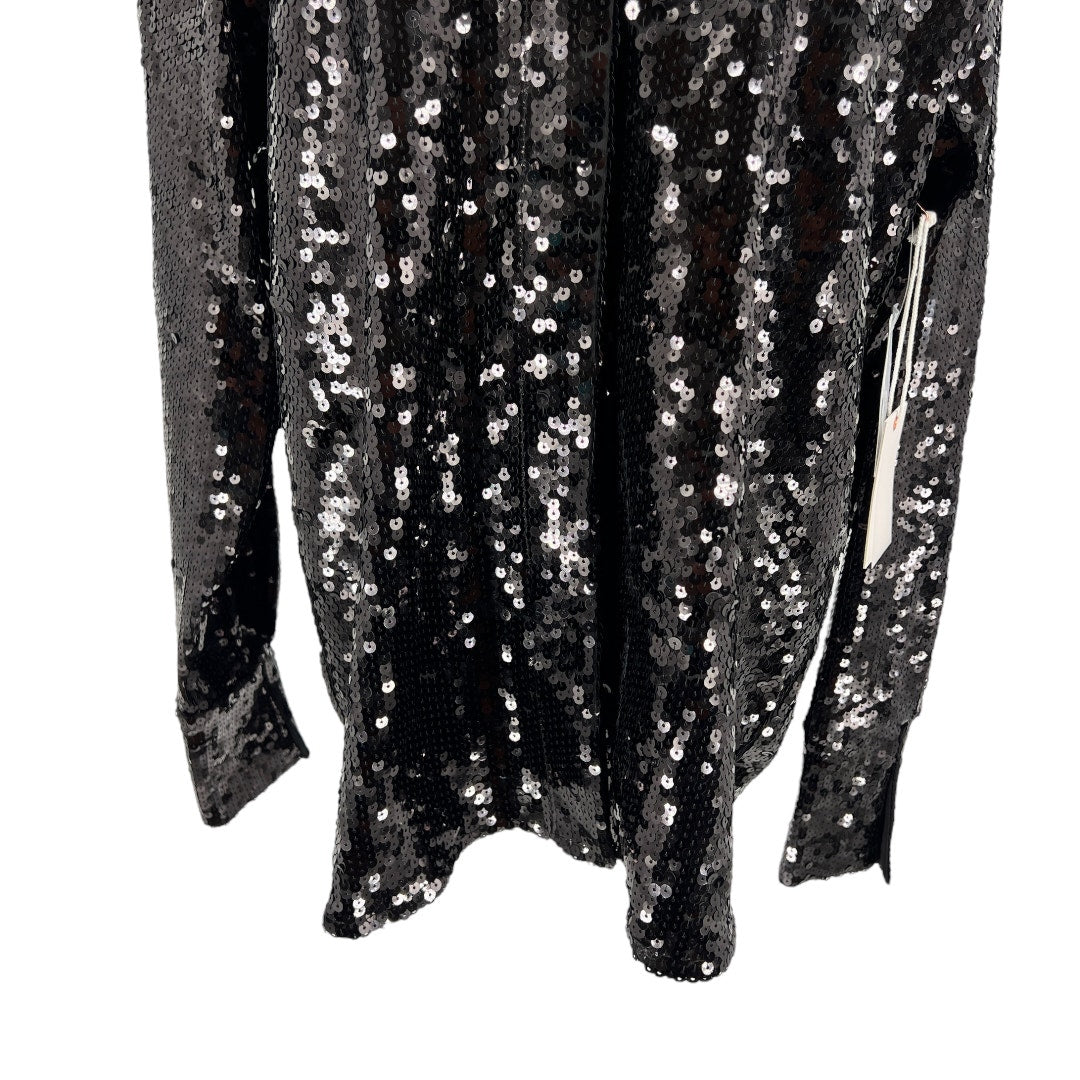 Good American Black Sequin Party Shirt