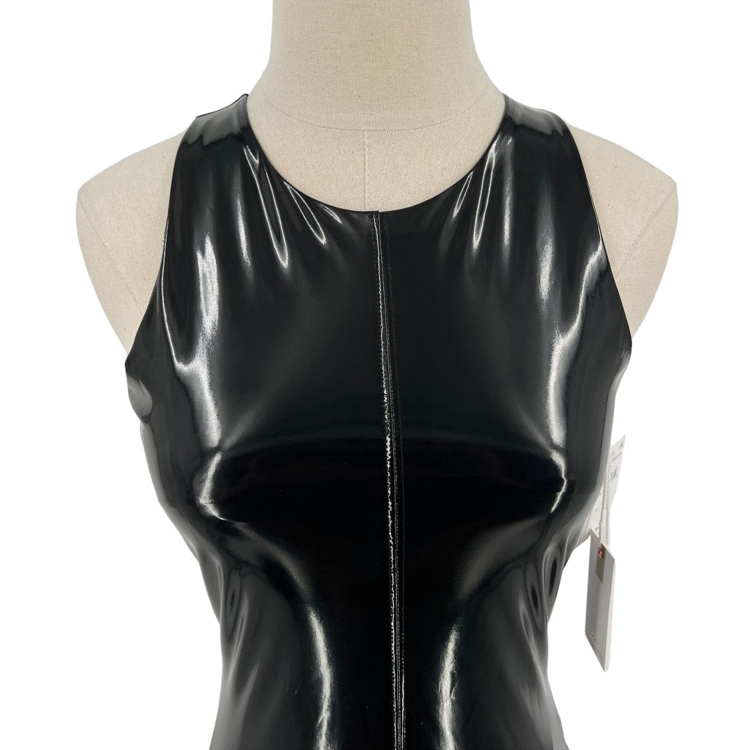 Good American Racer Front Shiny Black Bodysuit