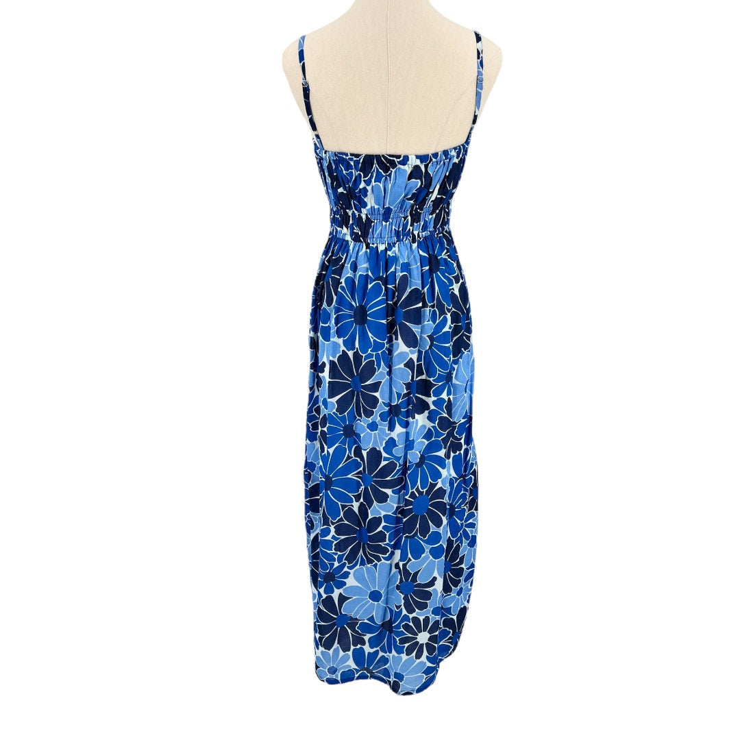 Faithfull The Brand Adalyn Midi Canaria Floral Print Blue Dress