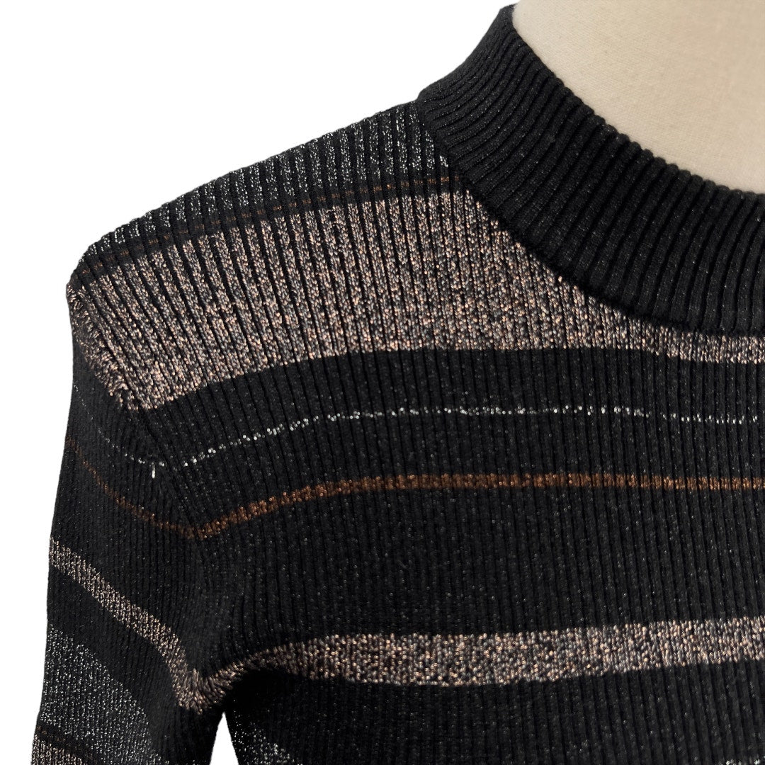 House of Harlow 1960 Long Sleeve Mockneck Striped Metallic Sweater