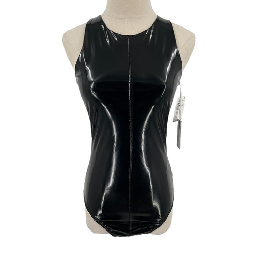 Good American Racer Front Shiny Black Bodysuit