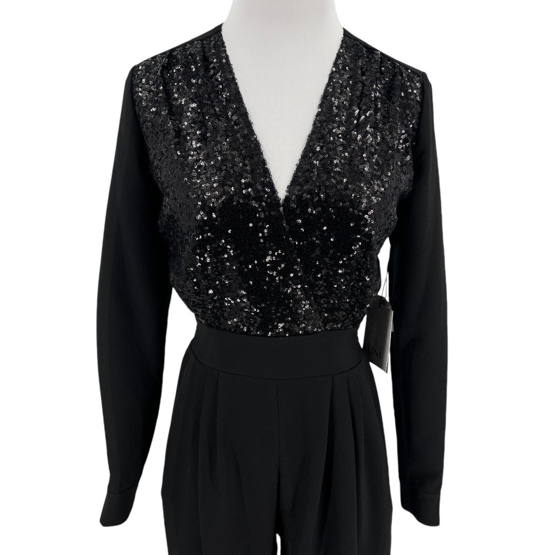 Lini Black Sequin Front V Neck Long Sleeve Jumpsuit