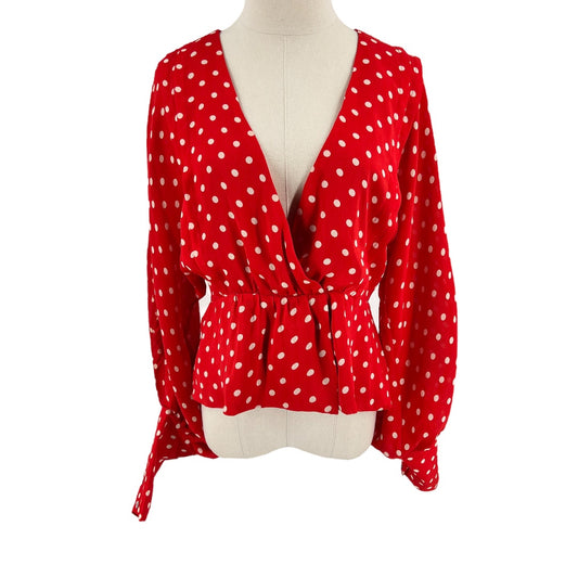 Tularosa Polkadot V Neck Long Sleeve Blouse Top