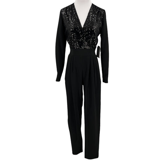 Lini Black Sequin Front V Neck Long Sleeve Jumpsuit