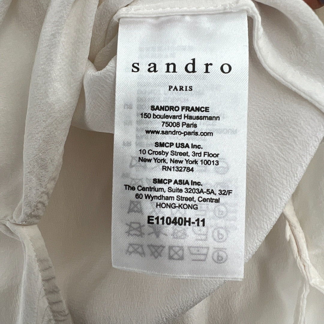 Sandro Silk V Neck Long Sleeve Blouse