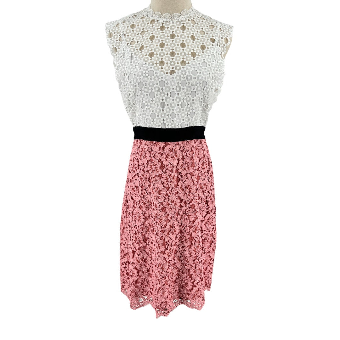 Sandro Gab Floral Lace Pattern Pink And White Eyelet Dress