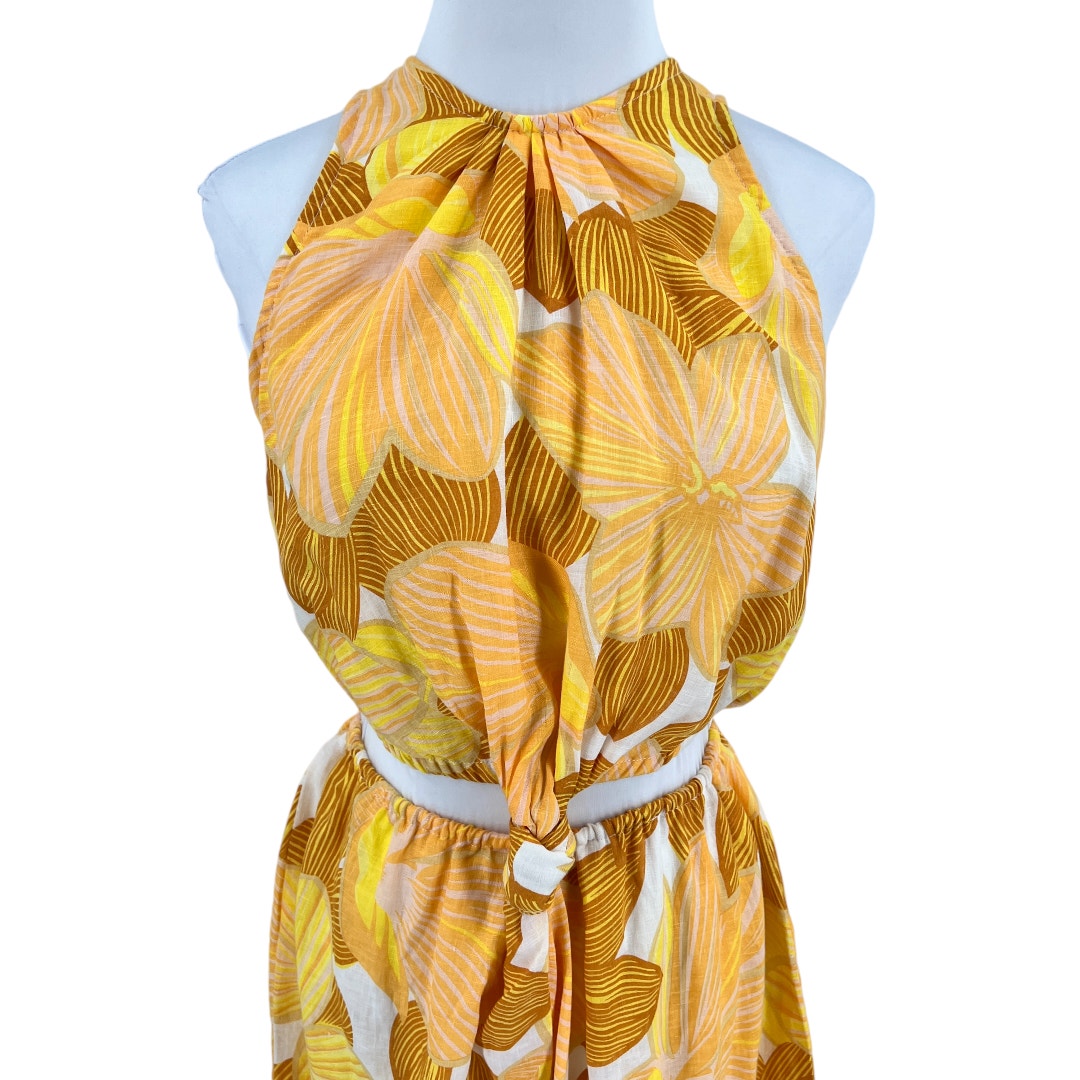 Faithfull The Brand Majorie Yellow Floral Print Linen Jumpsuit