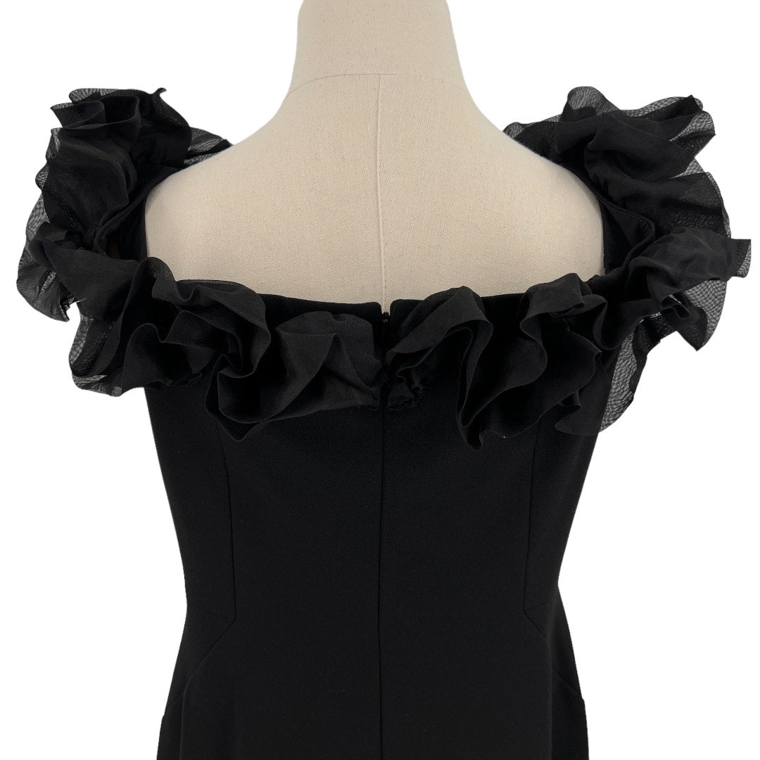 Aidan Mattox Ruffled Off The Shoulder Short Black Dress