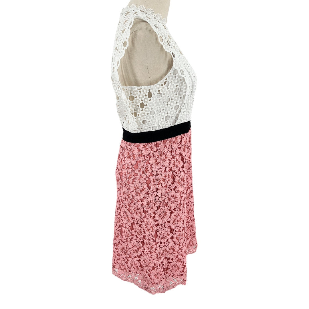 Sandro Gab Floral Lace Pattern Pink And White Eyelet Dress