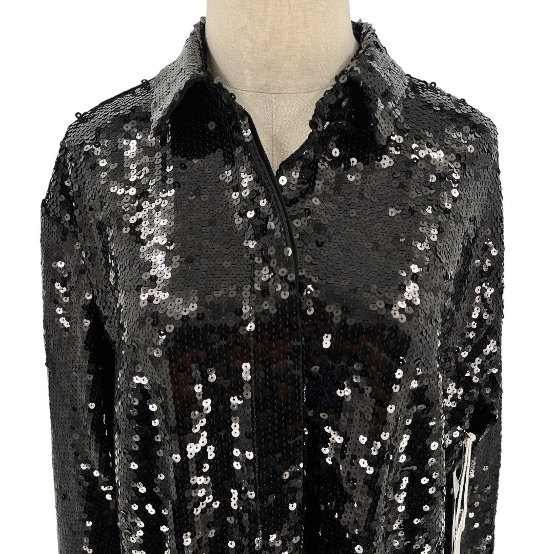 Good American Black Sequin Party Shirt