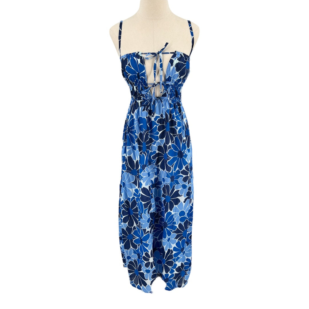 Faithfull The Brand Adalyn Midi Canaria Floral Print Blue Dress