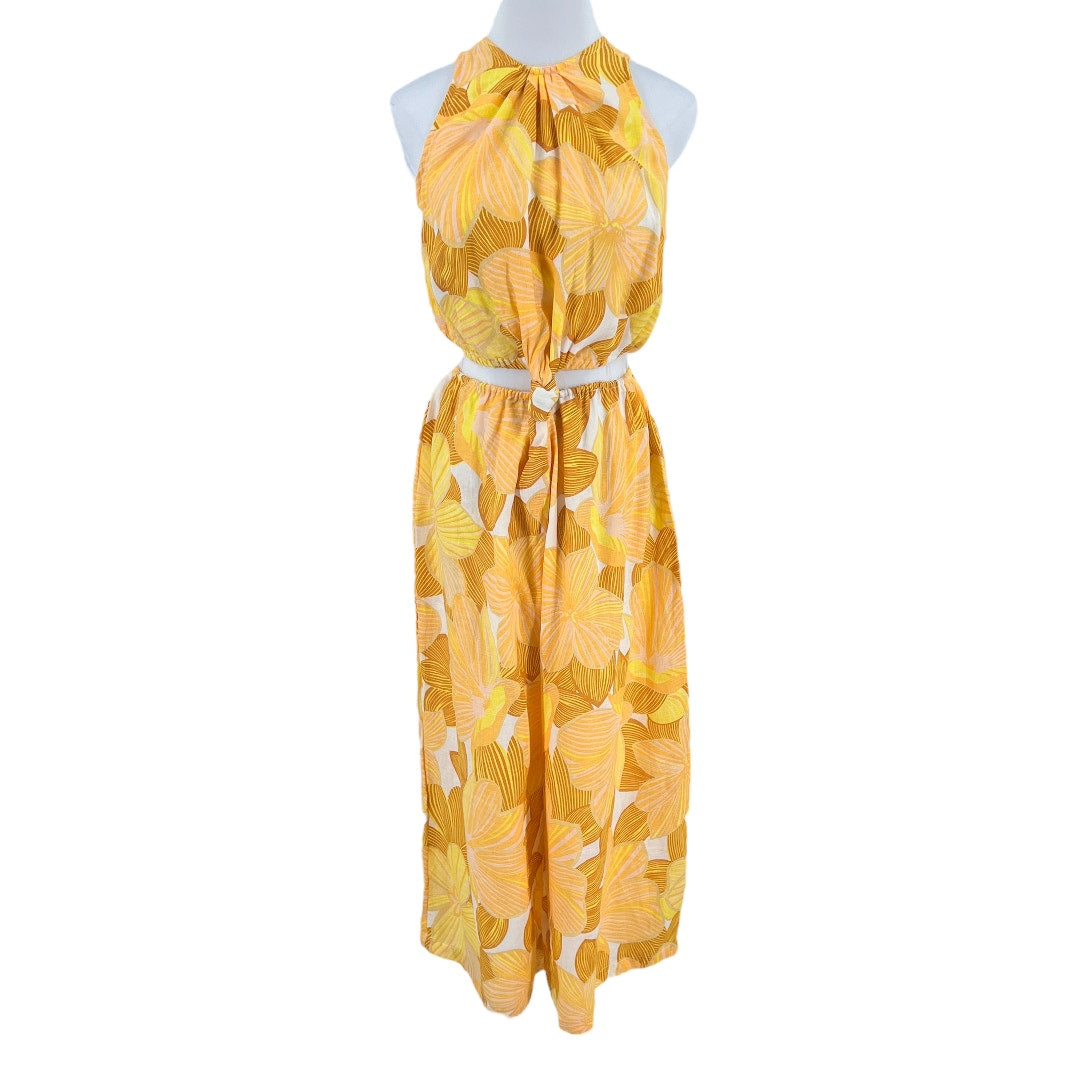 Faithfull The Brand Majorie Yellow Floral Print Linen Jumpsuit