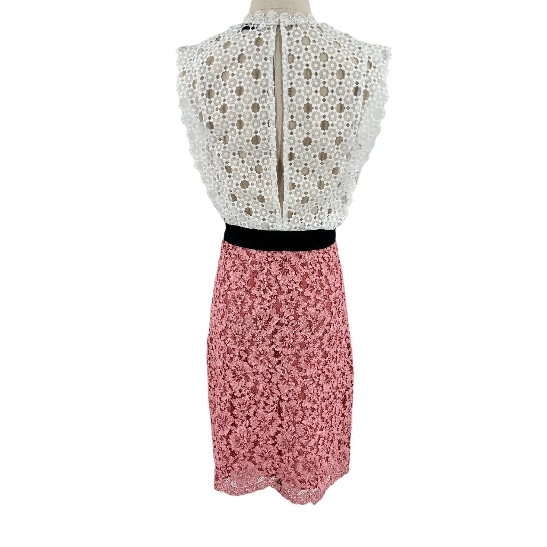 Sandro Gab Floral Lace Pattern Pink And White Eyelet Dress