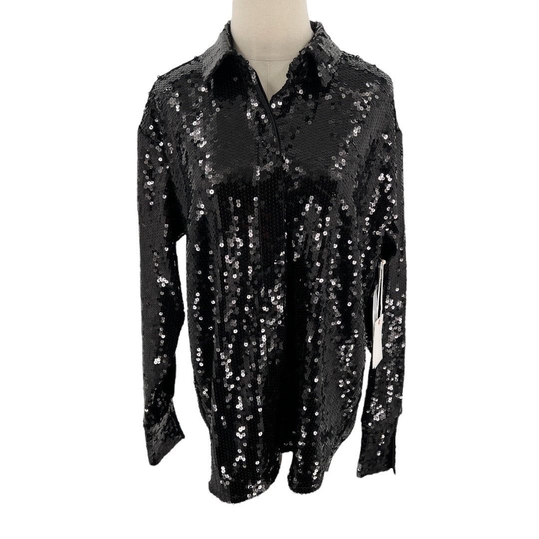 Good American Black Sequin Party Shirt