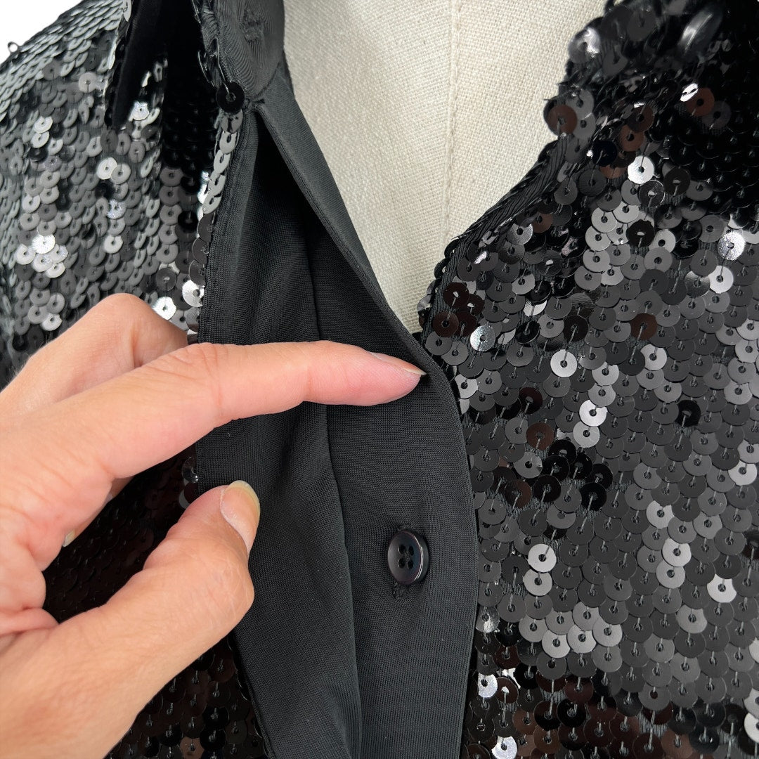 Good American Black Sequin Party Shirt