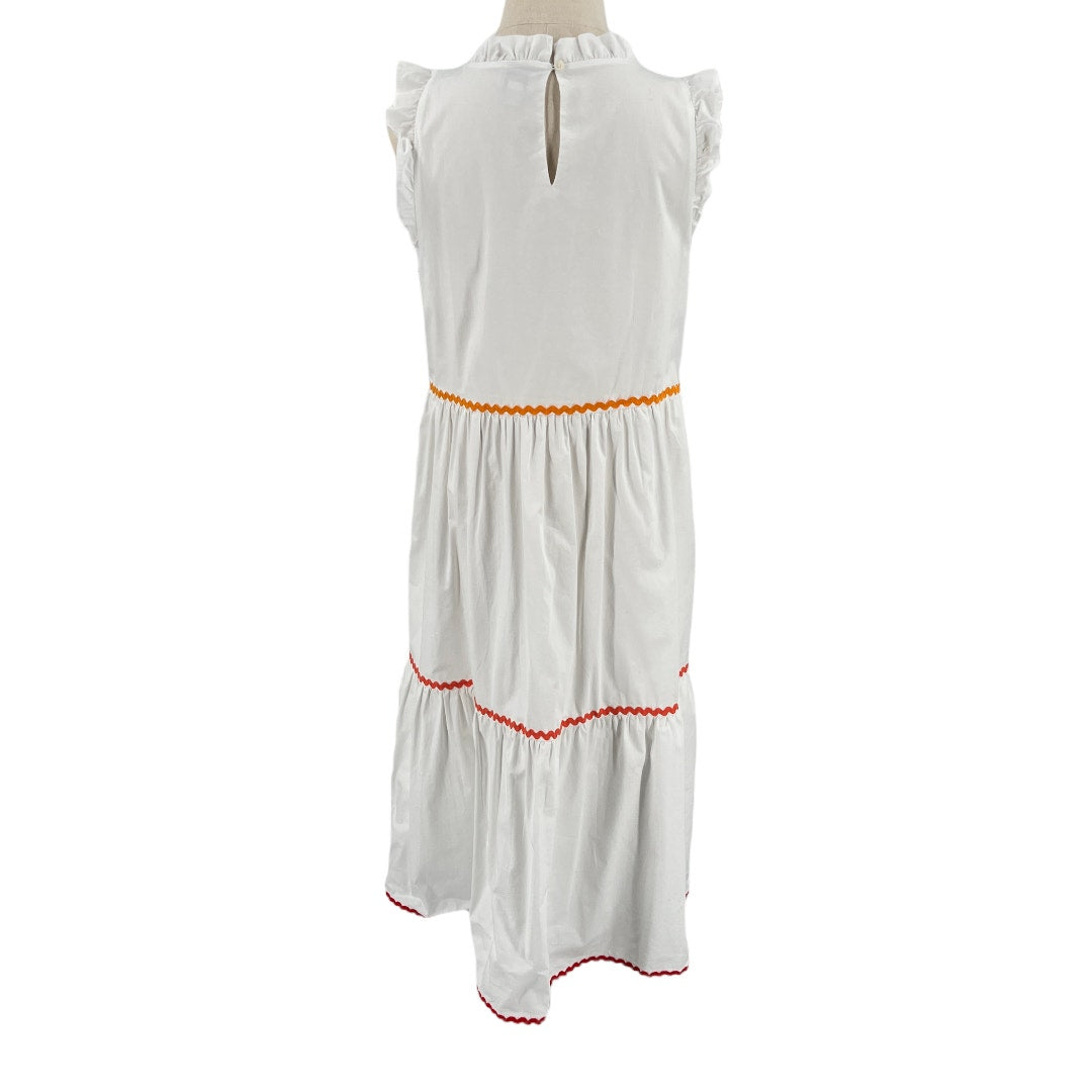 J. Crew Tiered Midi White Ruffle Dress With Rickrack Trim