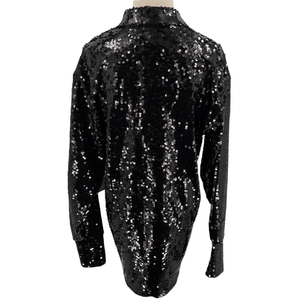 Good American Black Sequin Party Shirt