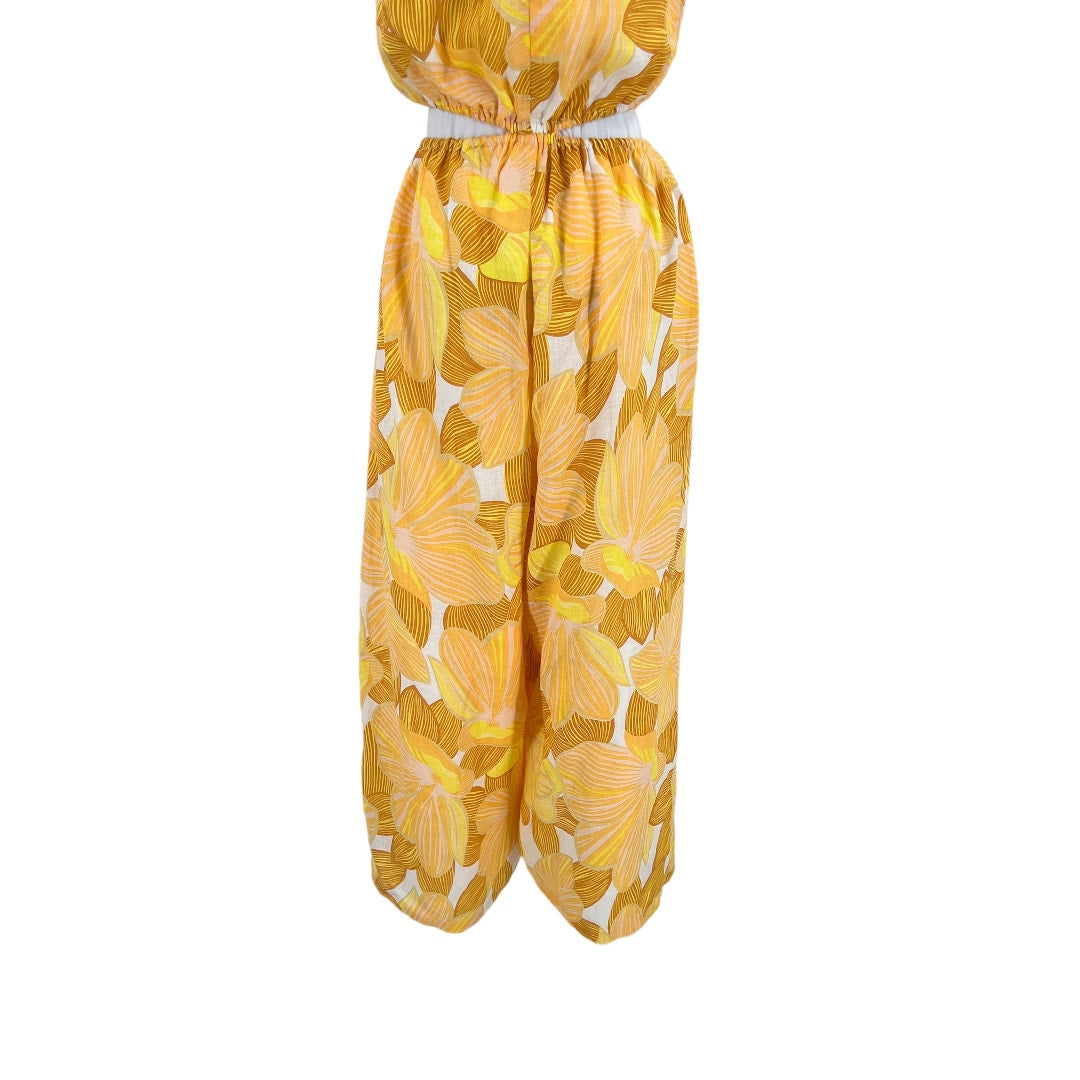 Faithfull The Brand Majorie Yellow Floral Print Linen Jumpsuit