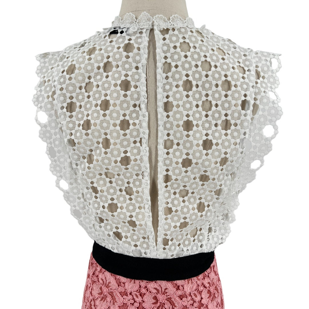 Sandro Gab Floral Lace Pattern Pink And White Eyelet Dress